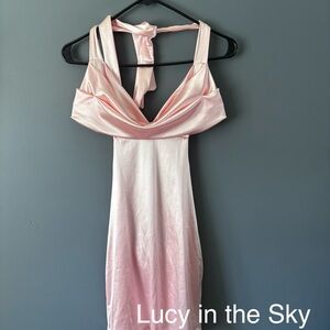 Lucy in the Sky Blush Satin Halter Dress, Hoco!